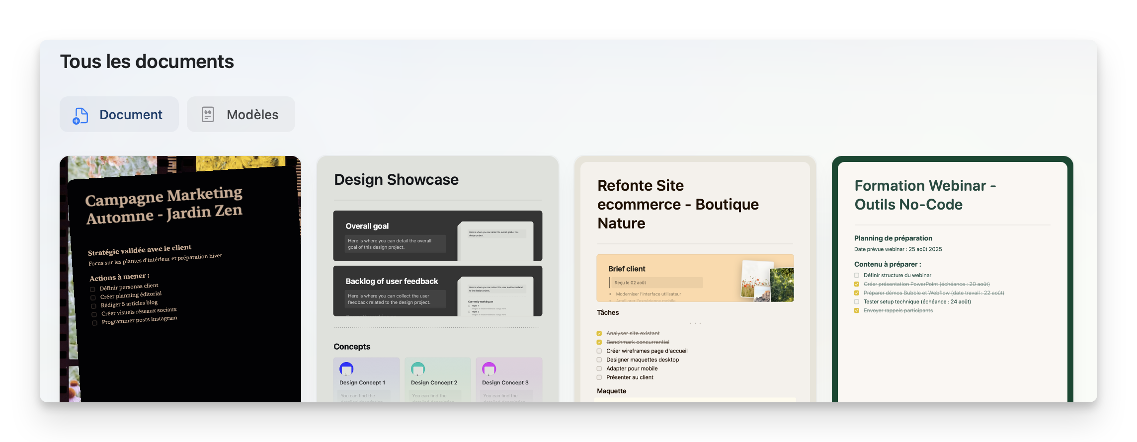 présentation de plusieurs documents Craft Docs