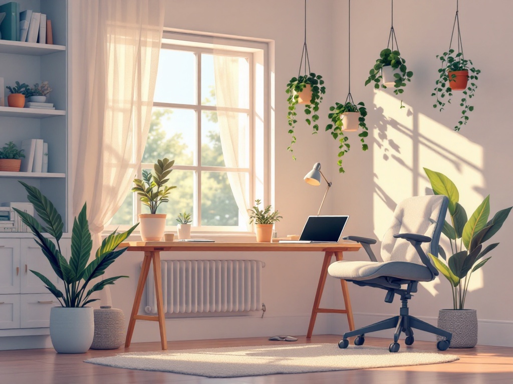 Bureau lumineux avec des plantes