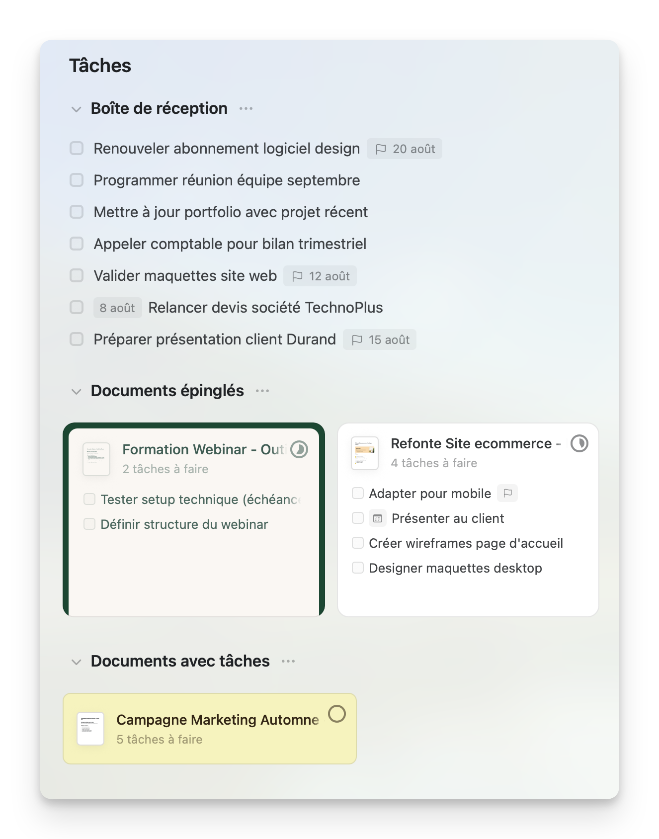 gestion des tâches dans Craft
